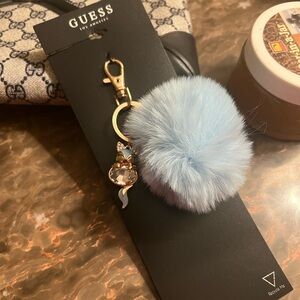 Guess Sky Blue Charm Pom Pom Keychain